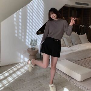 Black A-Line Mini Skirt with Gold-Tone Buckle